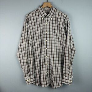 Peter Millar Mens Blue‎ White Plaid Button Down Cotton Long Sleeve Shirt Size XL
